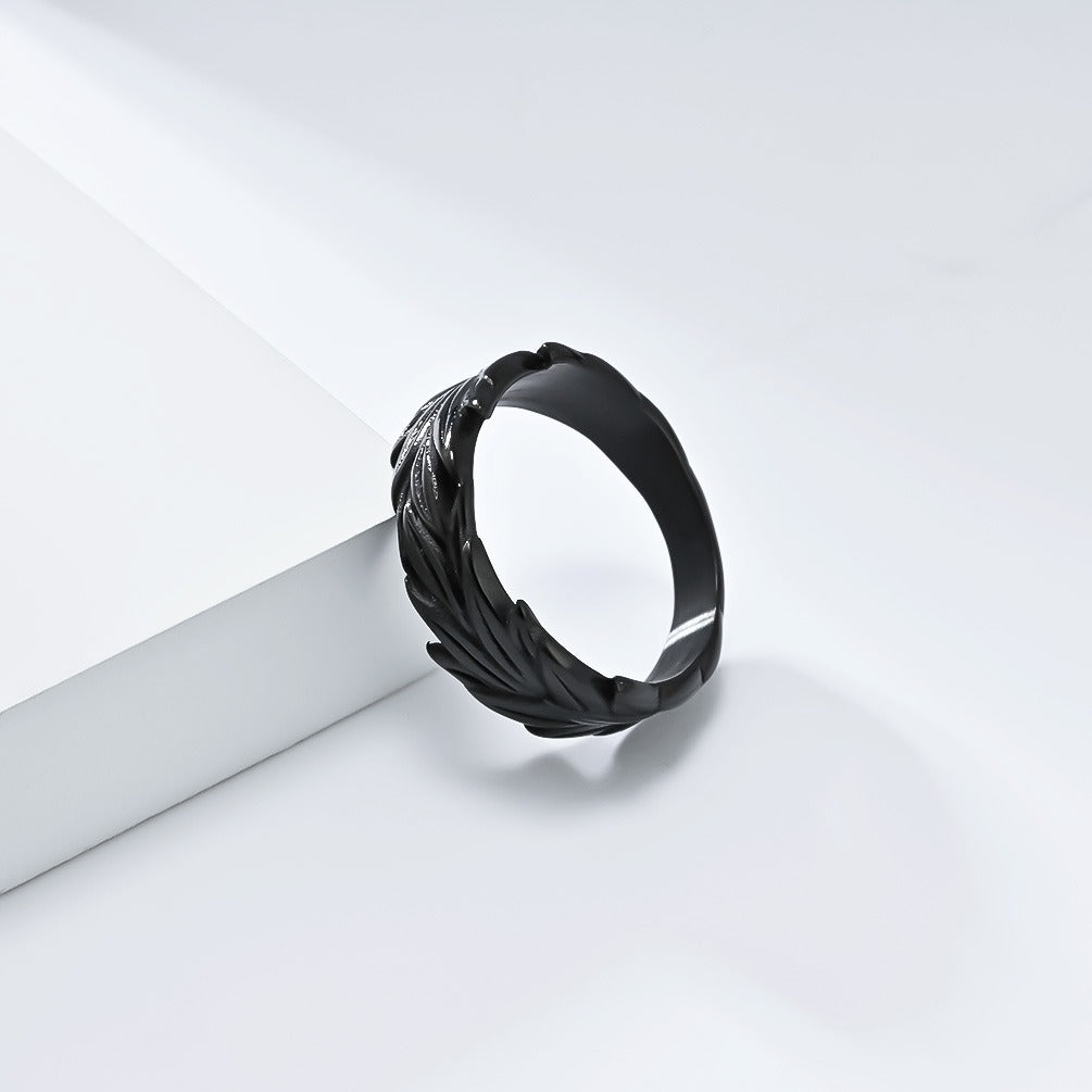 Kemstone Vintage Wheat Leaf Stainless Steel Band Ring for Men – Textured 8mm K-R905