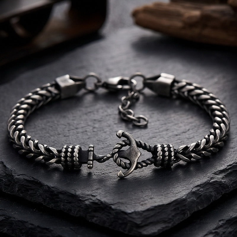 Kemston Anchor Chain Bracelet for Men Titanium Steel Curb Link Nautical KB215363-KFC
