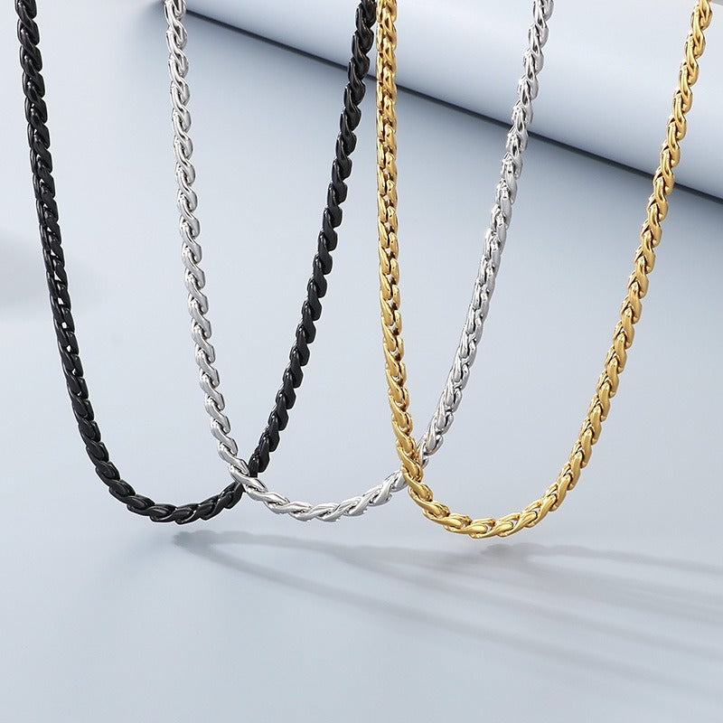 Kemstone Men’s Titanium Steel Rope Chain Necklace – 18K Gold Plated Streetwear Jewelry KN297832-Z