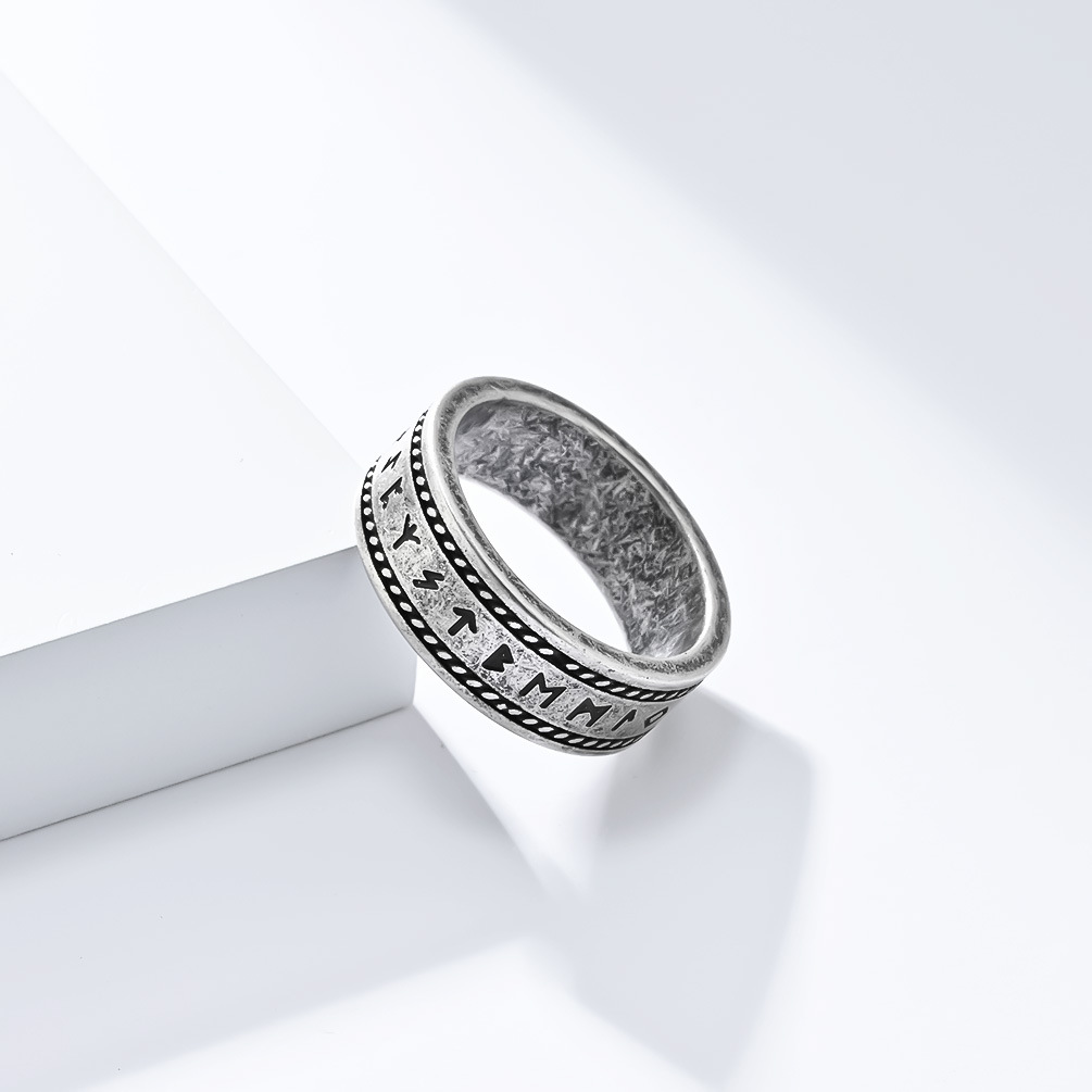 Kemstone Viking Rune Ring for Men Stainless Steel Double Rope Detail K-R804