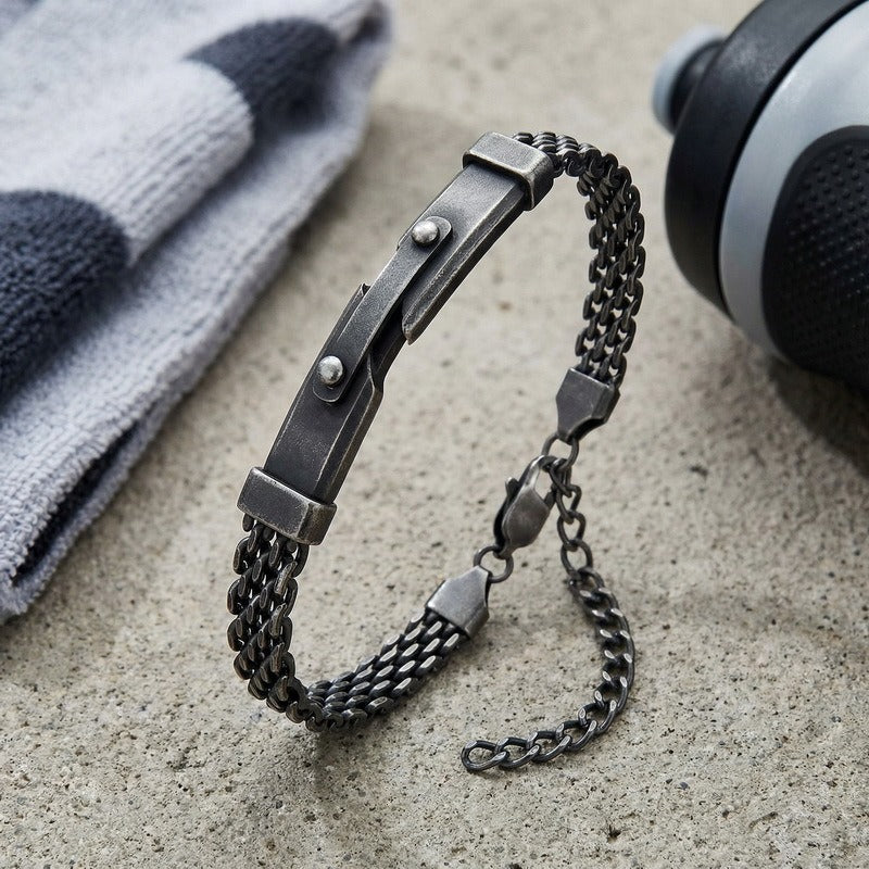 Kemstone Titanium Steel Woven Chain Bracelet for Men Curved Plate KB213344-KFC