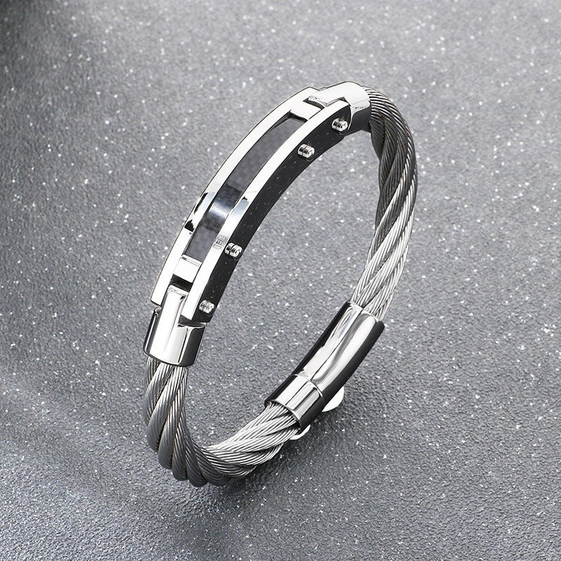 Kemstone Carbon Fiber Curved Plate Bracelet for Men – Titanium Steel with Vintage Wire Design KB210557-KFC