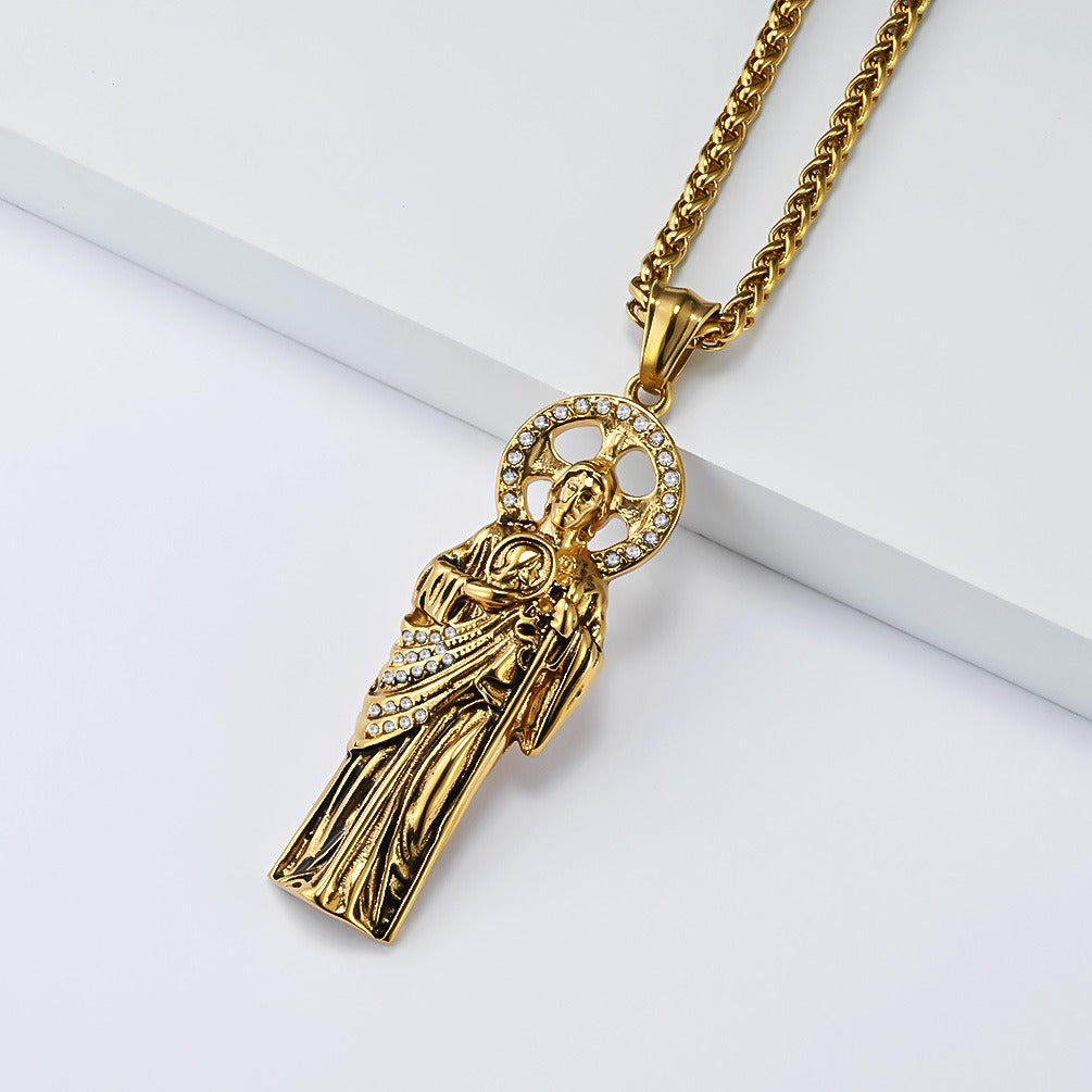 Kemstone Stainless Steel Vintage Guardian Figure Pendant Necklace for Men K-PT679