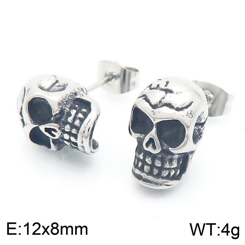 Kemstone Men’s Stainless Steel Skull Stud Earrings – Gothic Punk Style KE117706-KJX