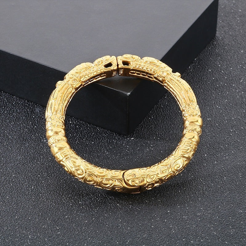 Kemstone Titanium Steel Double Pixiu Wide Bangle Bracelet for Men KB164107-KJX