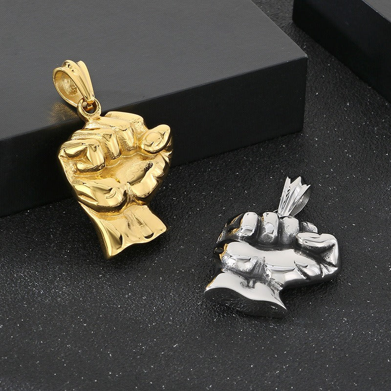 Kemstone Men’s Titanium Steel Fist Pendant Necklace – Hip Hop Power Symbol Jewelry KP116521-KJX