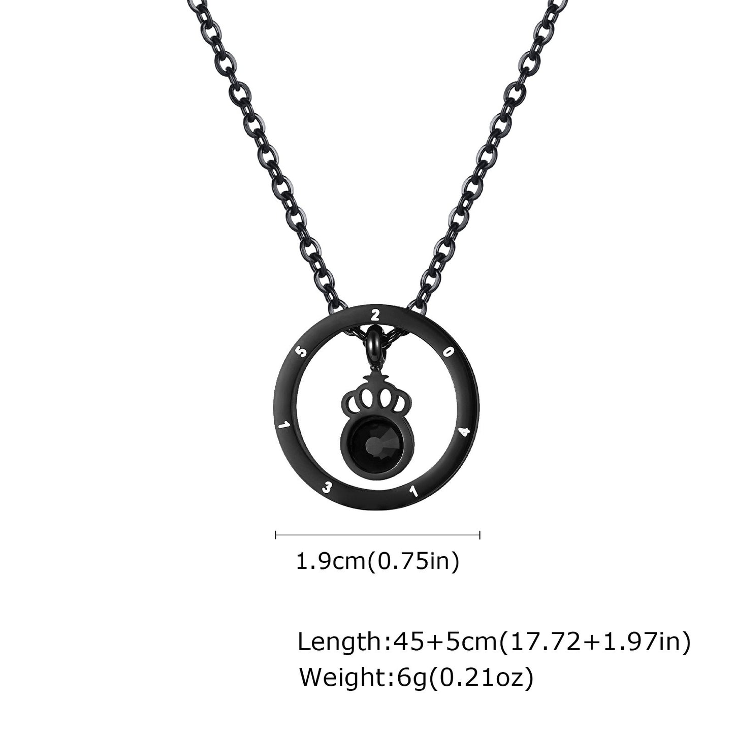 Kemstone Black Crown Ring Pendant Necklace – Matte Steel & Zircon Gothic Jewelry