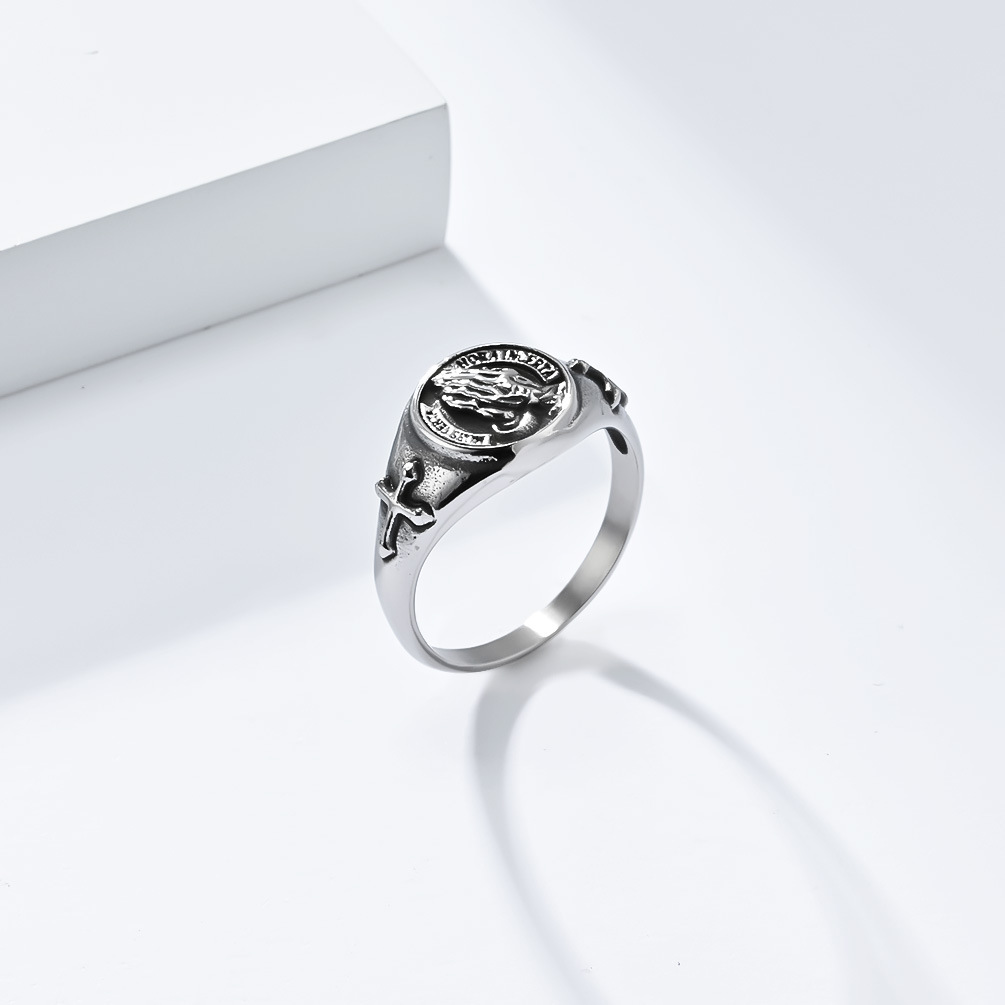 Kemstone Praying Hands Cross Signet Ring in Stainless Steel for Men,Silver Gold Black – K-R831