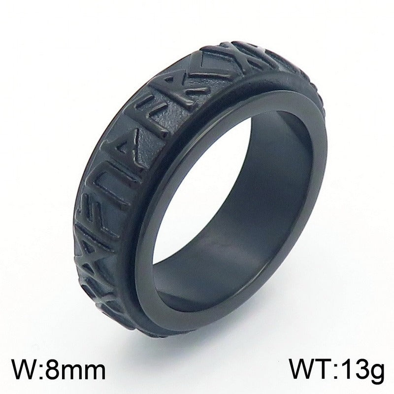 Kemstone Viking Rune Spinner Ring – Titanium Steel Nordic Band for Men | Gothic Punk Street Style KR110119-K