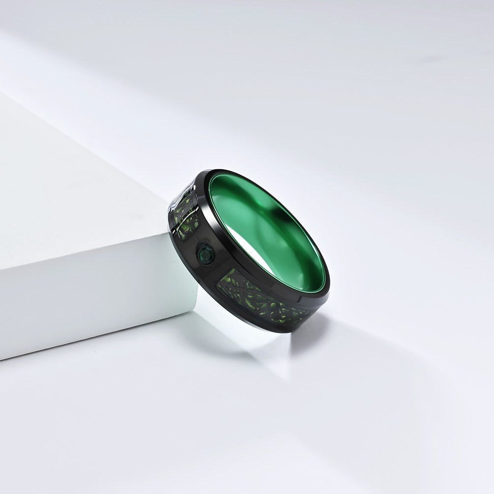 Kemstone Dragon Engraved Ring for Men Stainless Steel Wide Band Color Inlay K-R976