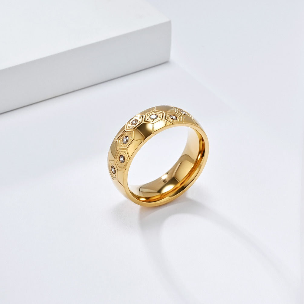 Kemstone Stainless Steel Soccer Inspired Ring for Men Hexagon Design K-R995