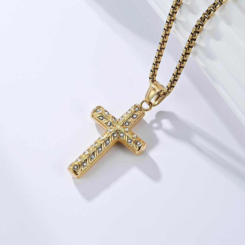 Kemstone Stainless Steel Cross Pendant Necklace for Men – Geometric Eye Detail K-PT690