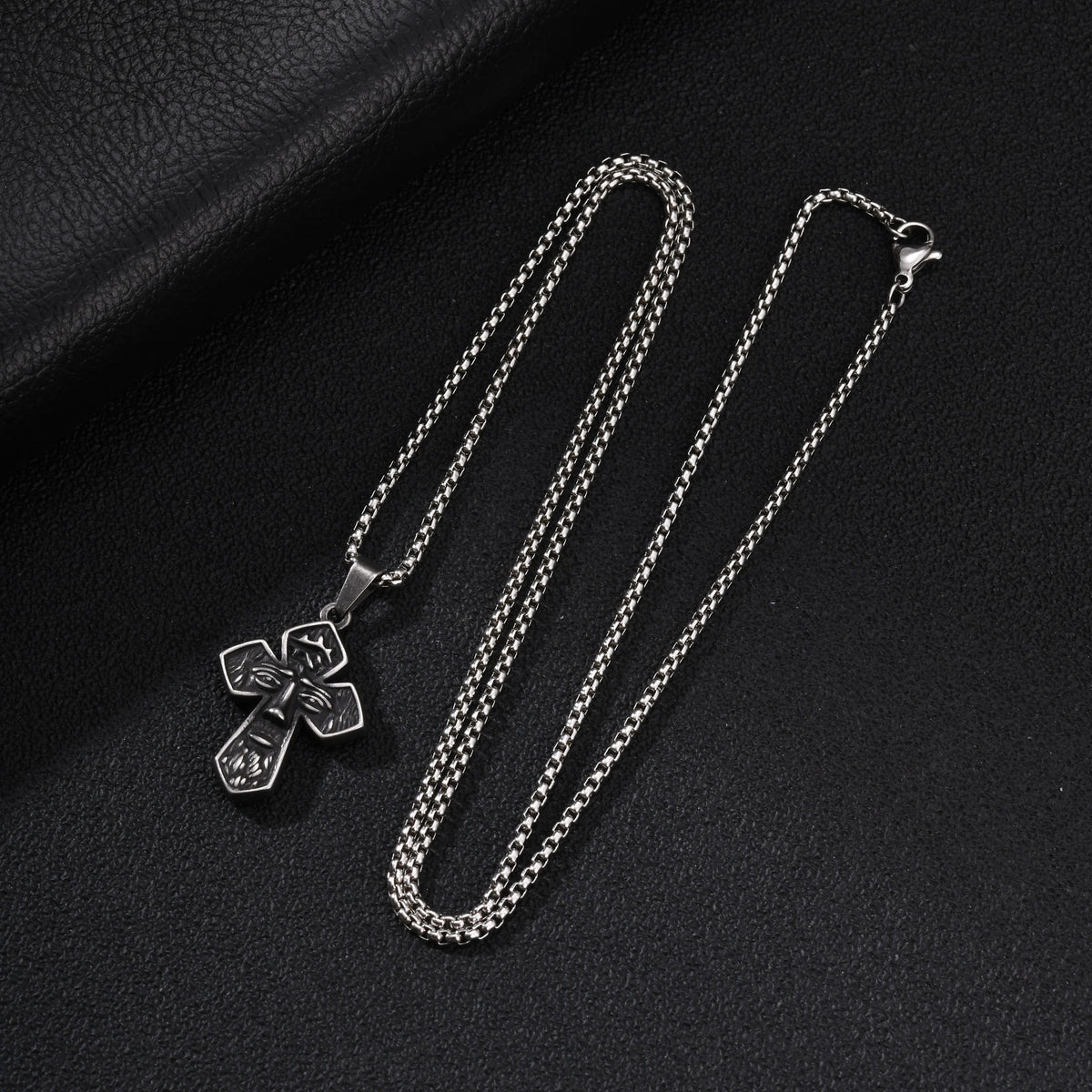 Kemstone Face Relief Cross Pendant Necklace for Men Stainless Steel Vintage PN-2429