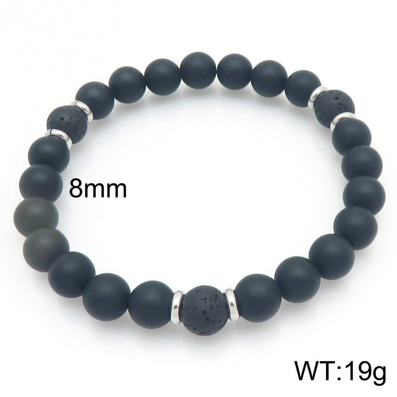 Kemstone Lava Stone Bead Bracelet Black Agate Elastic Bracelet 8mm for Men & Women KB210119-Z