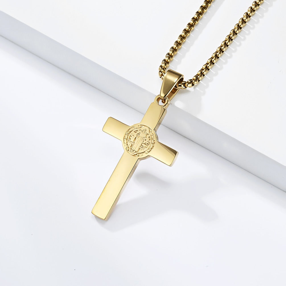 Kemstone Stainless Steel Cross Medallion Pendant Necklace for Men Silver Gold Black K-PT724