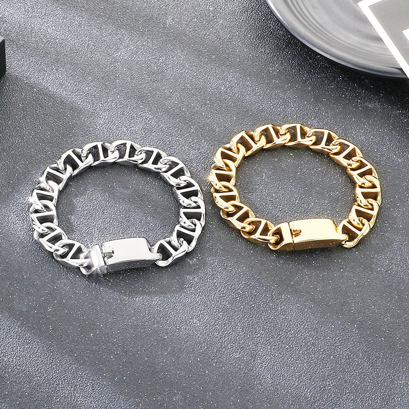 Kemstone Cuban Bracelet for Men Titanium Steel Wide Smooth Geometric Links Gold Silver KB209641-KJX
