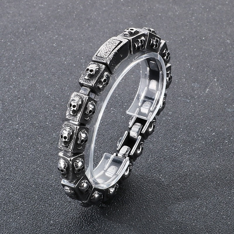 Kemstone Vintage Skull Link Bracelet – Titanium Steel Block Chain for Men KB179298-KJX