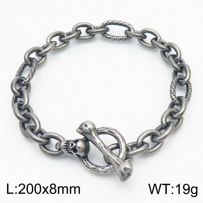 Kemstone Bone Clasp Skull Bracelet for Men Titanium Steel Vintage Chain Detail KB179416-Z