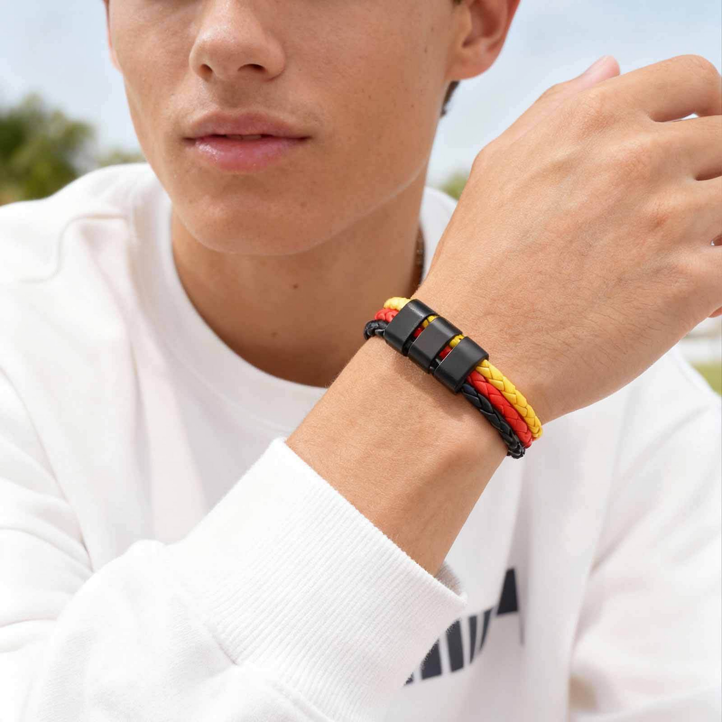 Kemstone Triple Layer Braided Leather Bracelet – Multicolor for Men BL-827