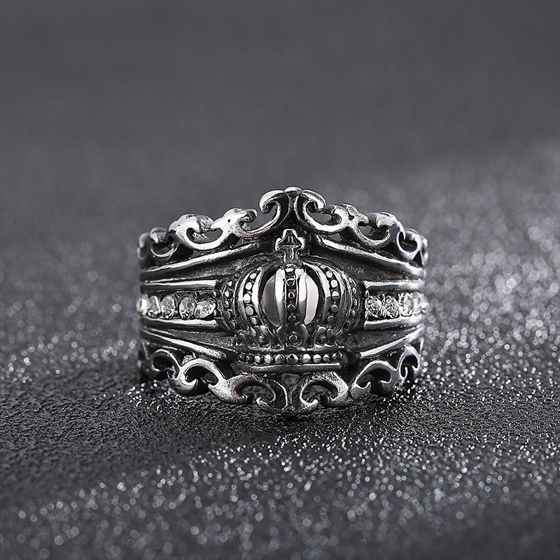 Kemstone Titanium Steel Crown Ring with Cubic Zirconia for Men KR101549-KFC