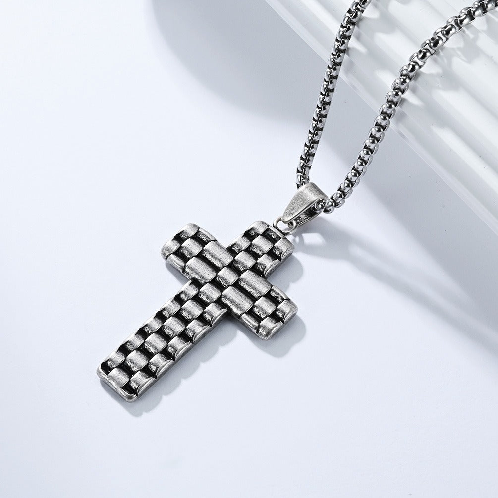 Kemstone Textured Cross Pendant Necklace for Men Stainless Steel Vintage K-PT653