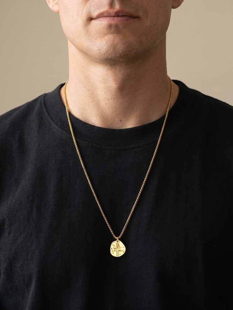 Kemstone Vintage Coin Medallion Necklace with Cross Pendant for Men Stainless Steel PN-2277