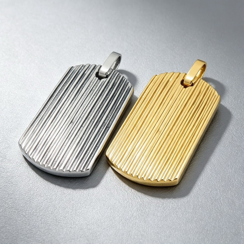 Kemston Stainless Steel Textured Tag Pendant Necklace for Men Minimalist KP118338-KJX