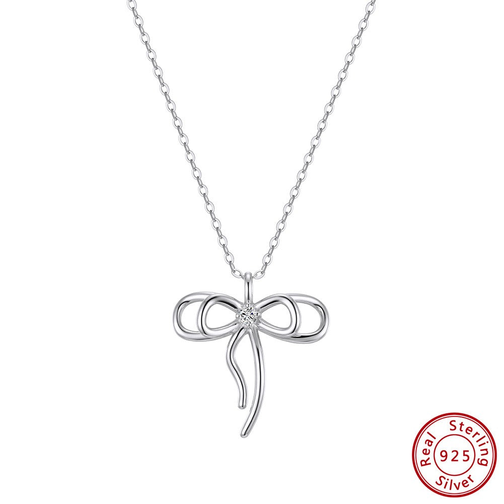 Kemstone Bow Pendant Necklace for Women 925 Sterling Silver Cubic Zirconia Dainty Gold Silver SAPN63