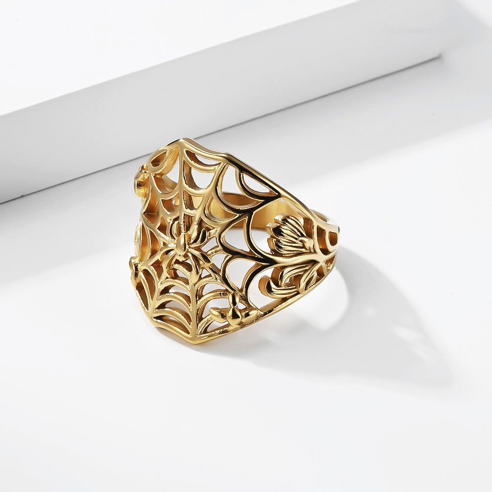 Kemstone Stainless Steel Spider Web Hollow Ring for Men Gothic K-R1180