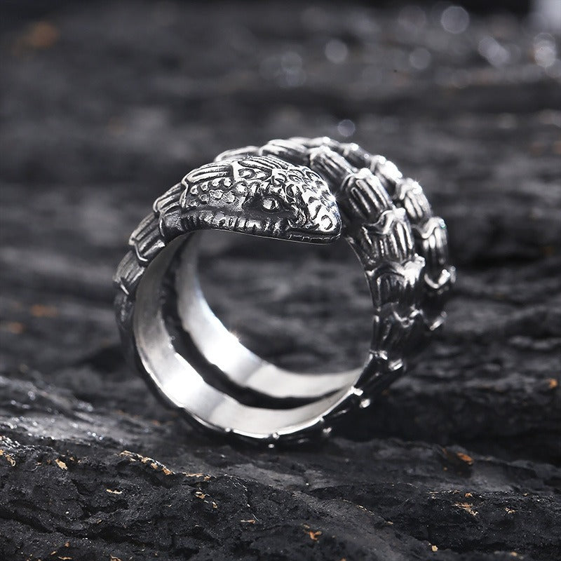 Kemstone Dark Forge Coiled Python Ring - Industrial Punk Stainless Steel Men's Statement Jewelry KR104866-KJX
