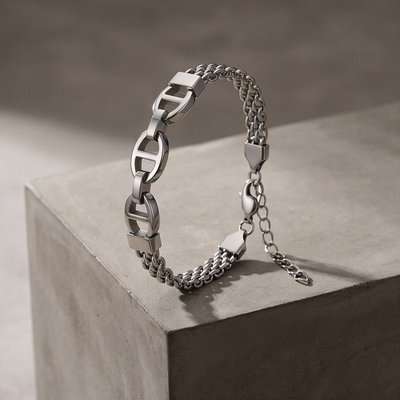 Kemstone Titanium Steel Curved Link Mesh Bracelet for Men Adjustable KB213297-KFC