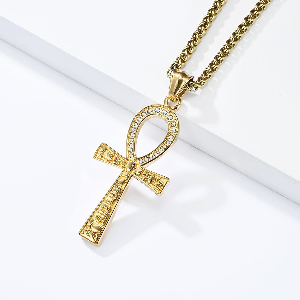 Kemstone Ankh Pendant Necklace Stainless Steel Geometric Symbol for Men Silver Gold Black K-PT708