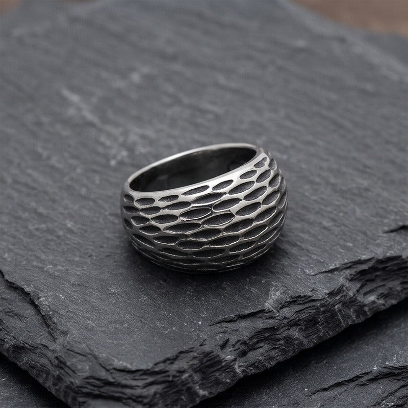 Kemstone Textured Wide Band Ring for Men Titanium Steel Vintage Metal KR114794-KJX