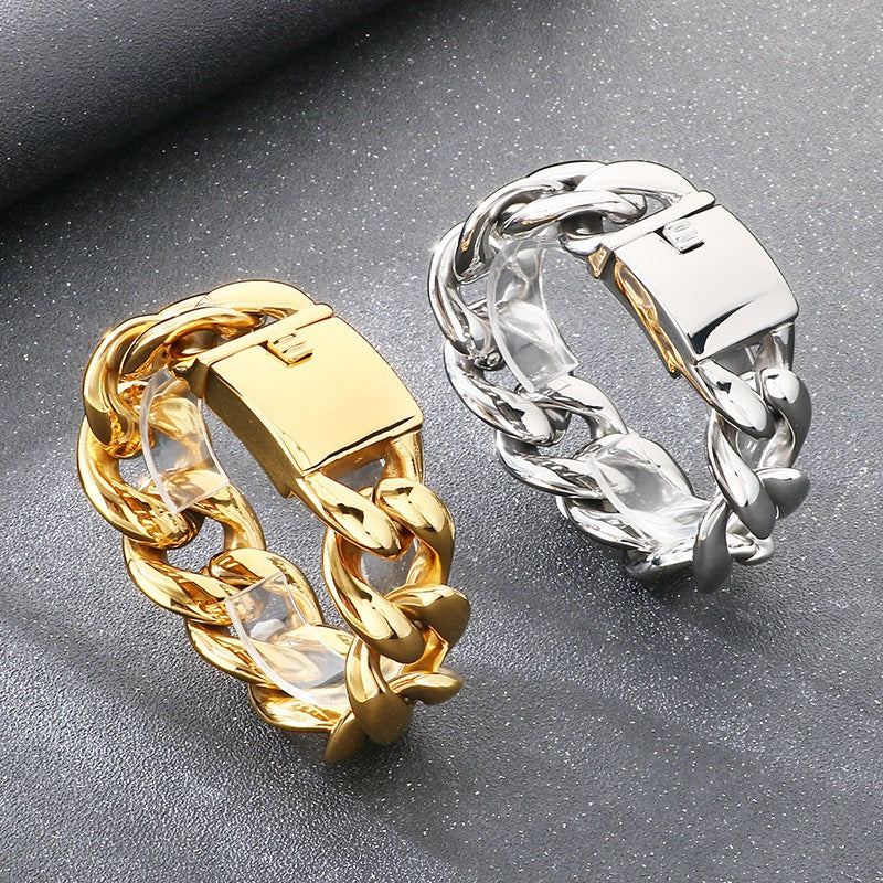 Kemstone Titanium Steel Cuban Chain Bracelet for Men – 30mm Heavy Link KB204401-KJX