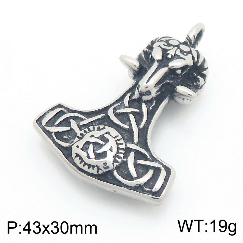 Kemstone Viking Hammer Pendant Necklace for Men - Titanium Steel Norse Rune Style KP117744-LU