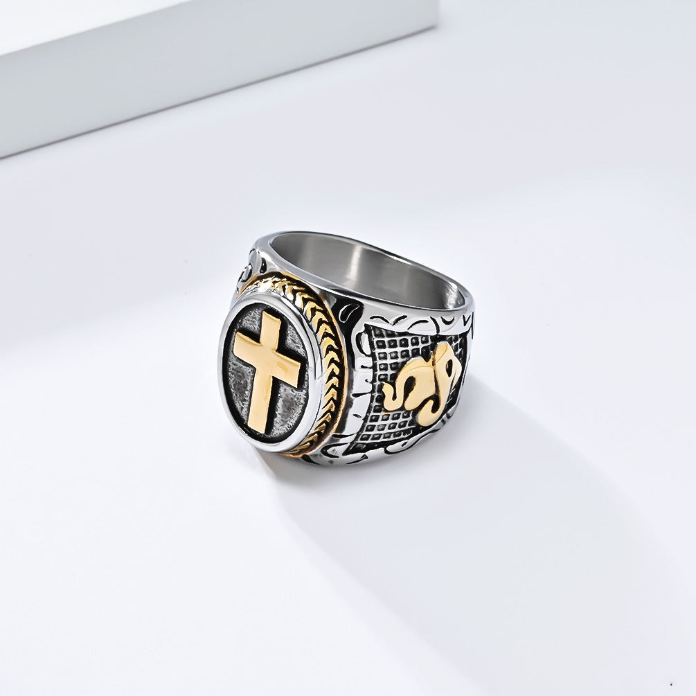 Kemstone Stainless Steel Vintage Cross Signet Ring for Men K-R958