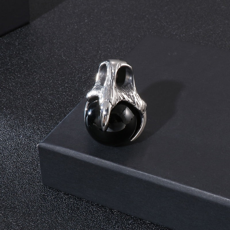Kemstone Men’s Titanium Steel Claw Pendant – Black Glass Orb KP43972