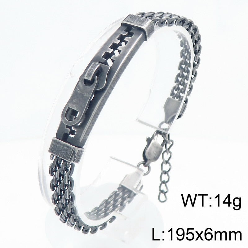Kemstone Titanium Steel Layered Chain Bracelet for Men Zipper Bar Mesh Link KB213347-KF