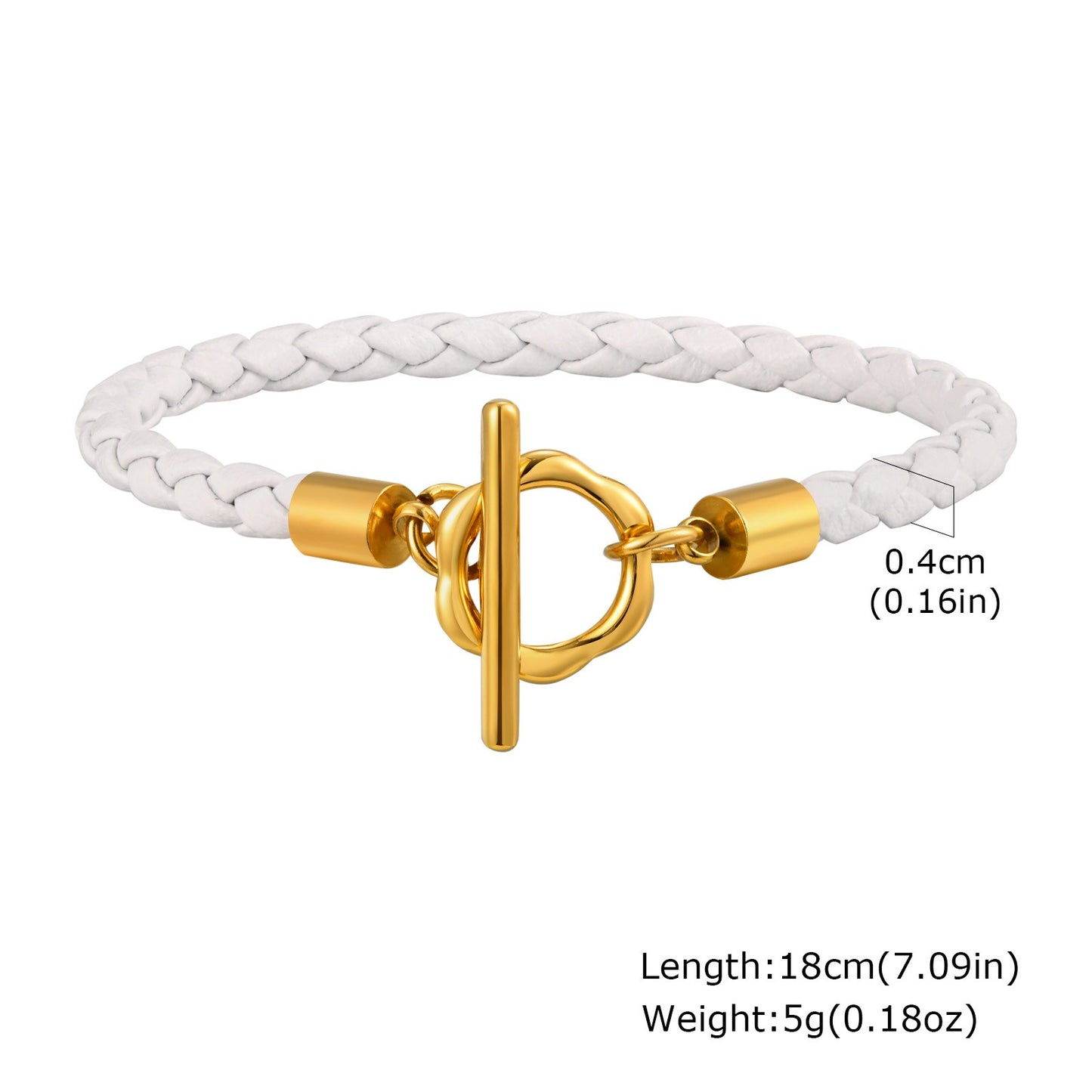 Pulsera Kemstone de acero inoxidable con cierre floral OT y correas de piel blanca flexible - Joyería minimalista moderna para mujer BL-779