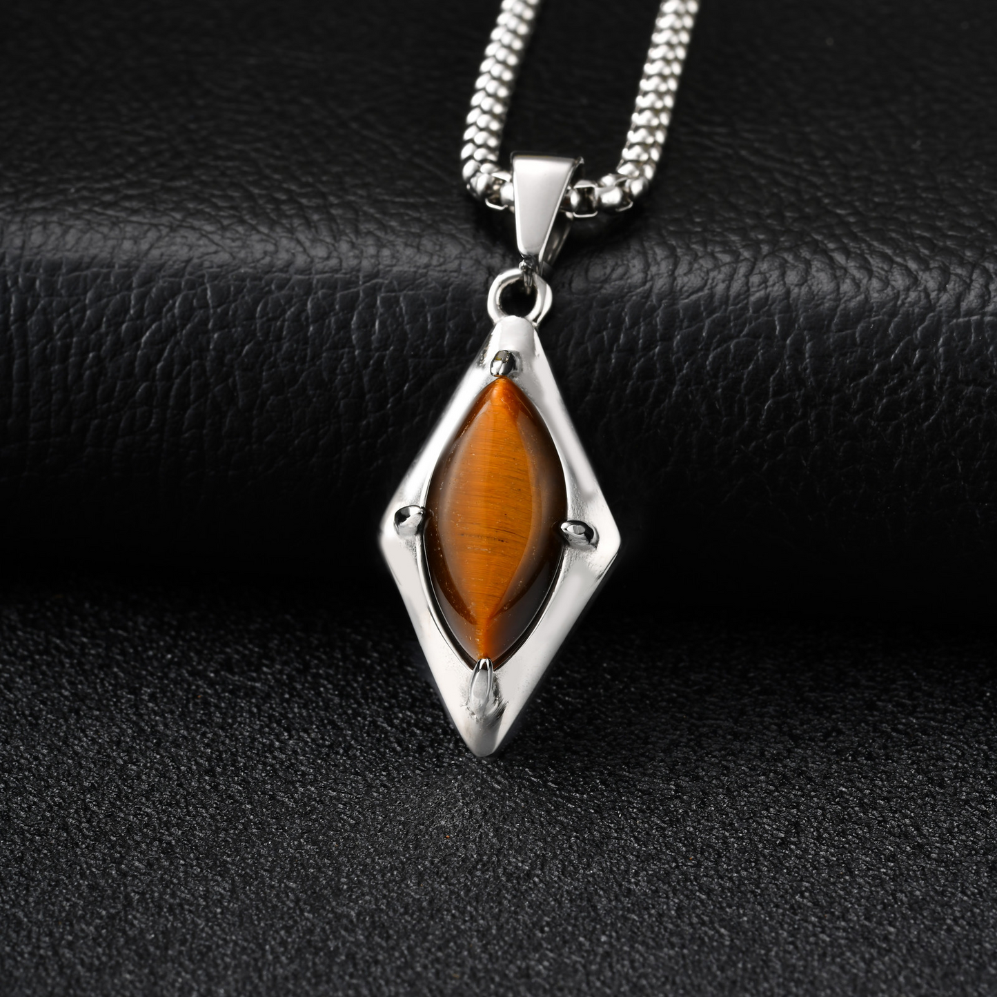 Kemstone Stainless Steel Tiger Eye Agate Pendant Necklace for Men PN-2271