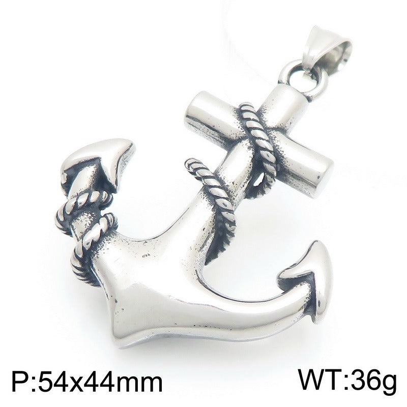 Kemstone Anchor Pendant Necklace Titanium Steel Nautical Wheel Skull Cross Design for Men Silver KP117037-LU
