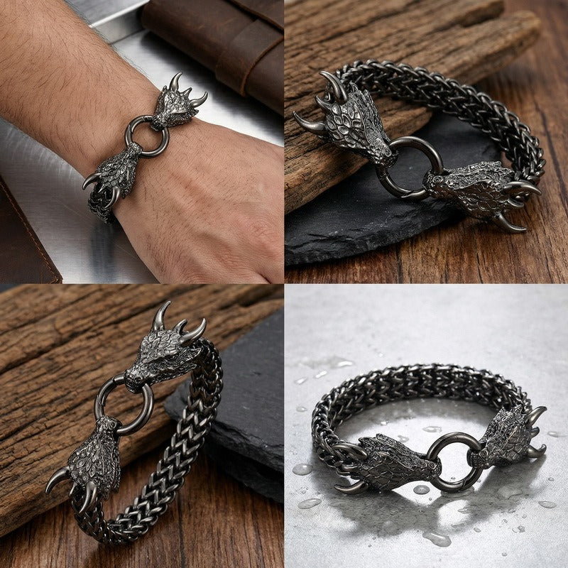 Kemstone Dragon Head Bracelet for Men Titanium Steel Cuban Chain Vintage Dark Finish KB140349-KJX
