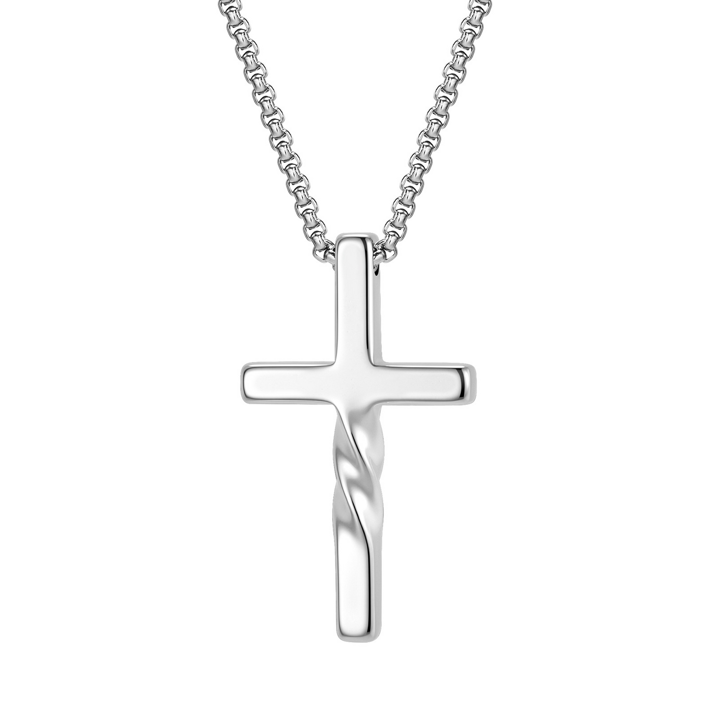 Kemstone Cross Pendant Necklace Stainless Steel Hammered Twisted Design for Men NC-2636S