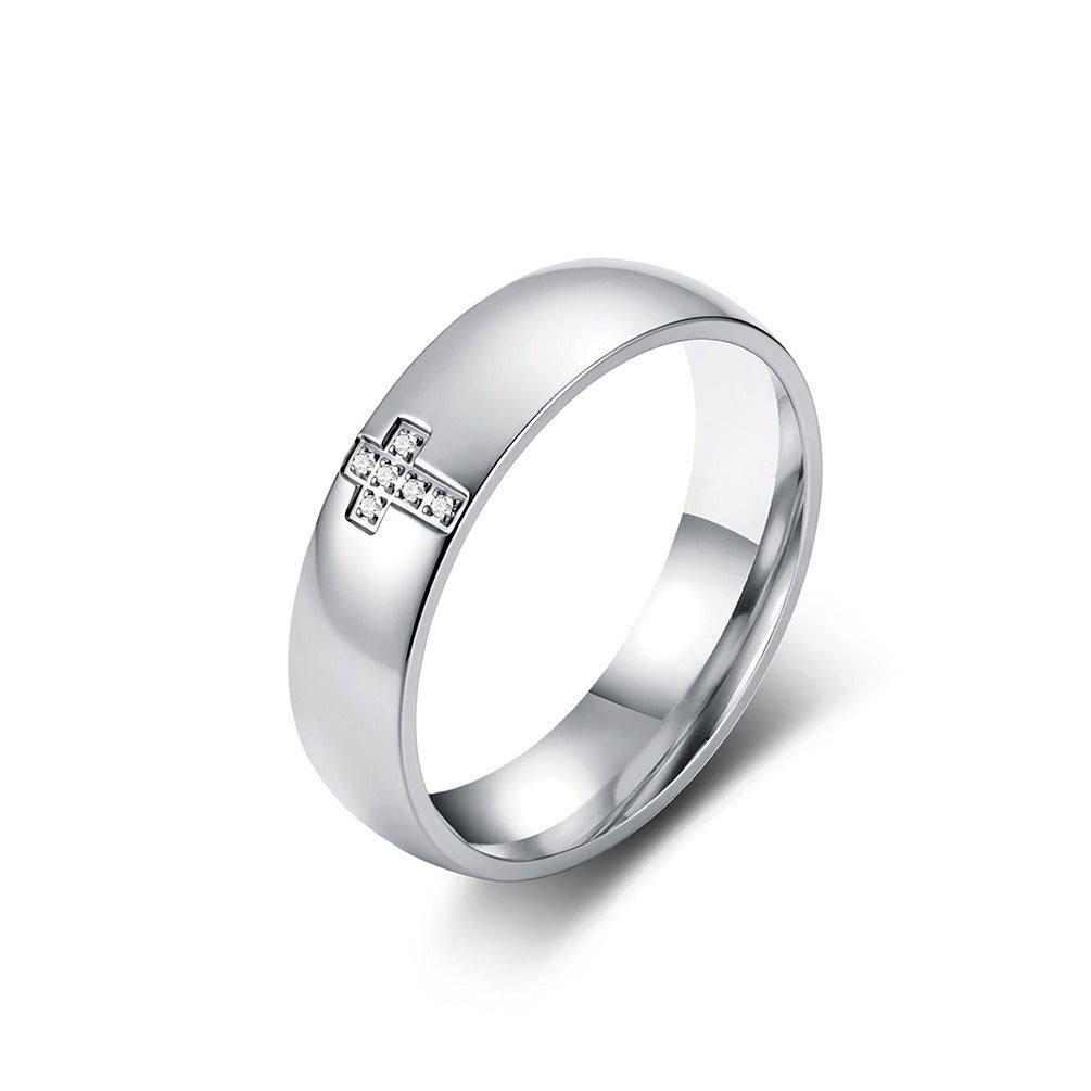 Kemston Cross Ring for Men & Women Stainless Steel Small Stone Detail K-R1222