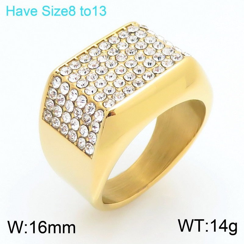 Kemstone Iced Signet Ring Titanium Steel Square Star Rhinestone Hip Hop for Men KR114477-MZOZ