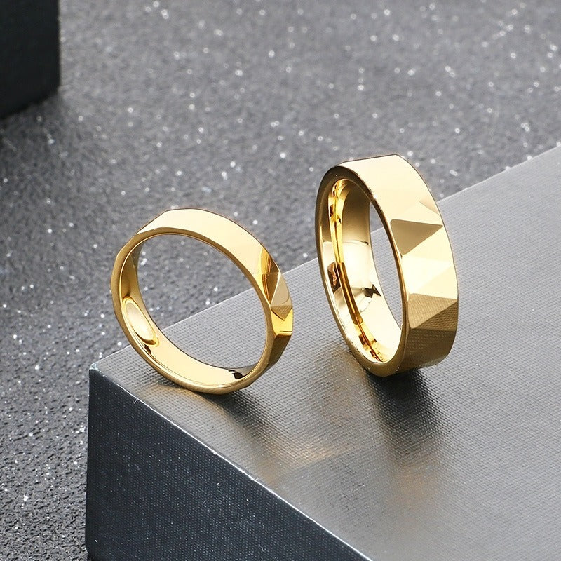 Kemstone Gold Plated Tungsten Couple Rings – Faceted V-Cut Wedding Bands KR114265-TS