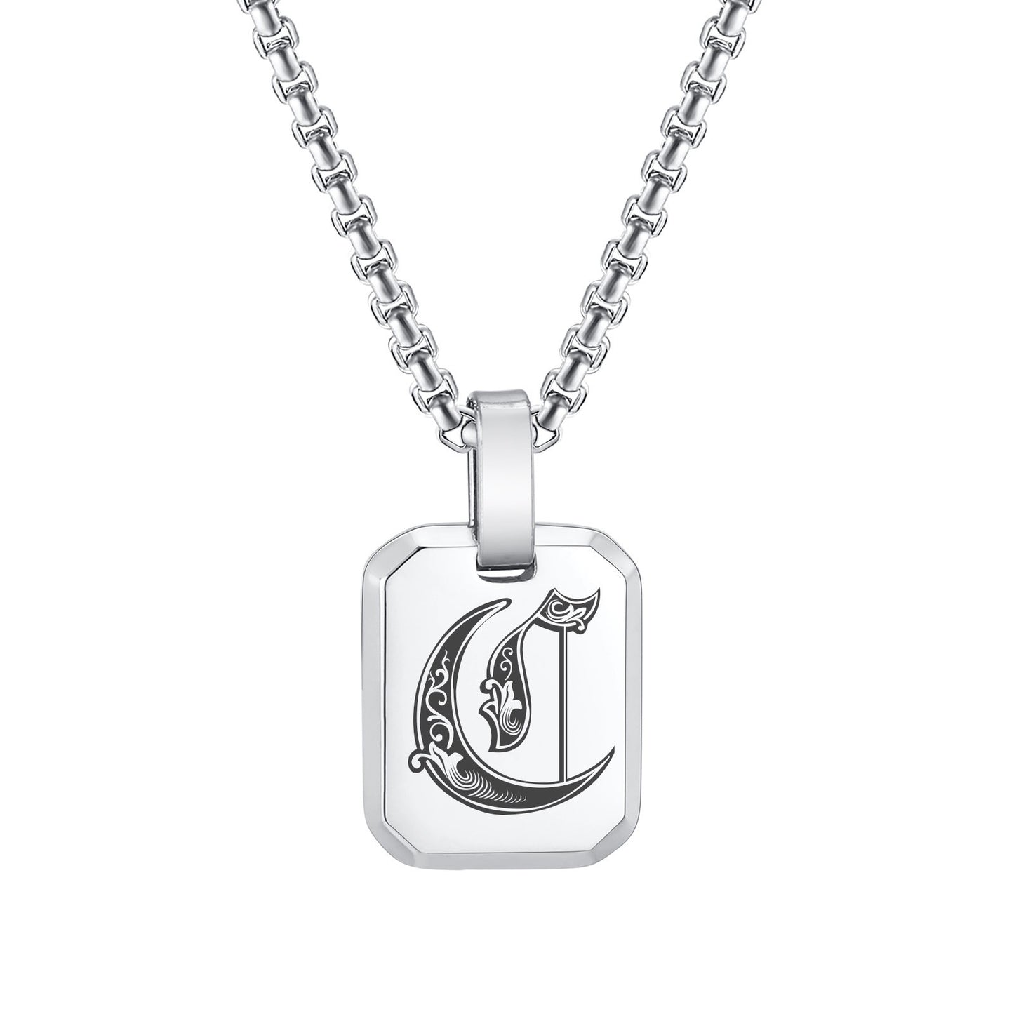 Kemston Initial Letter Pendant Necklace for Men Stainless Steel Tag Design PN-1925