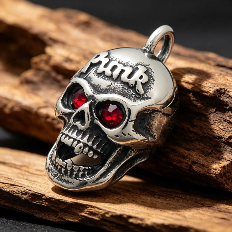 Kemstone Red Eye Detail Skull Pendant Necklace for Men Stainless Steel Gothic Punk KP117954-KJX