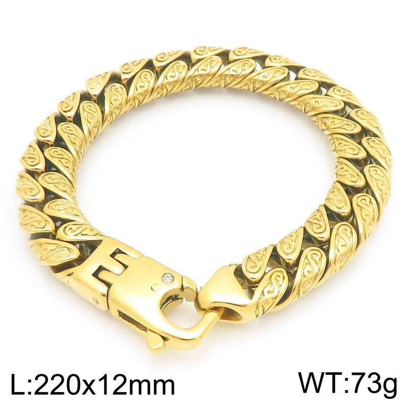 Stainless Steel Cuban Link Bracelet for Men, Vintage Braided Chain Bracelet with Zircon Clasp, Vacuum Plated Hip Hop Punk Biker Bracelet, Durable Mens Jewelry Gift