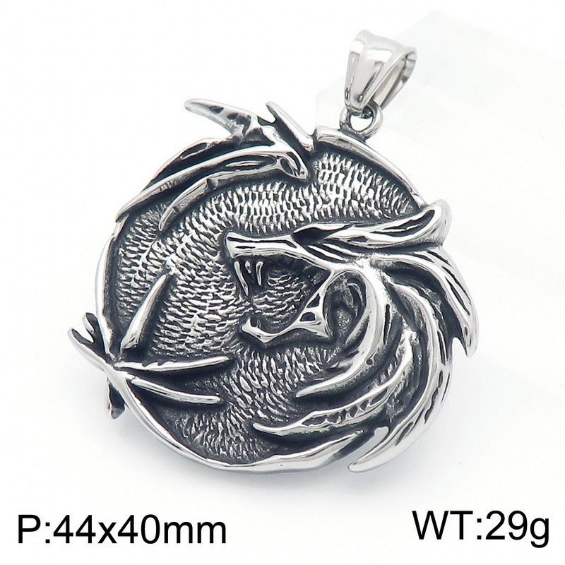 Kemstone Dragon Pendant Necklace for Men Titanium Steel Vintage Carved Design KP100398-KFC
